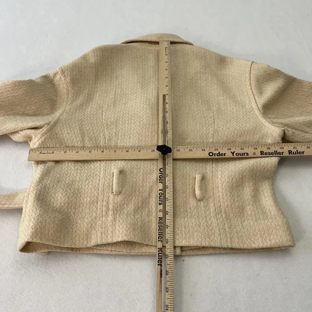 & Other Stories Jacket Womens 2 Beige Wool Herringbone Belted‎ Short LA Atelier